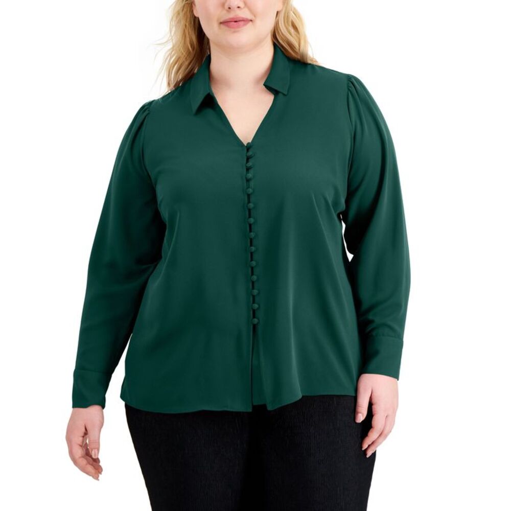 Alfani Plus Size Solid Button Front Blouse